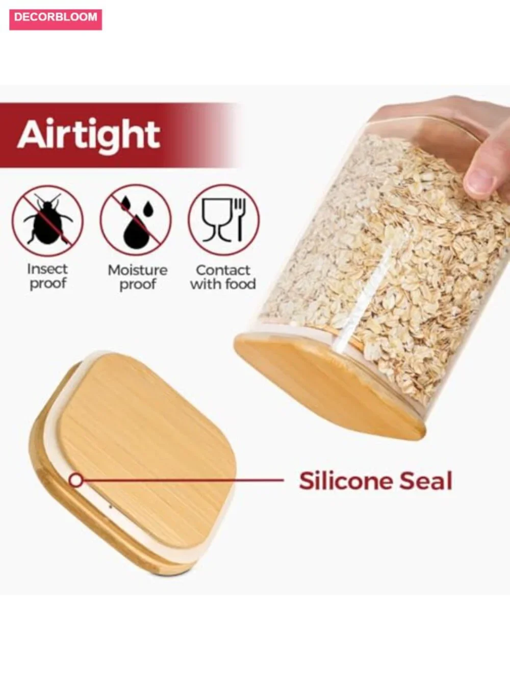 Airtight Glass Canisters with Bamboo Lids, Square Pantry Storage Containers 4